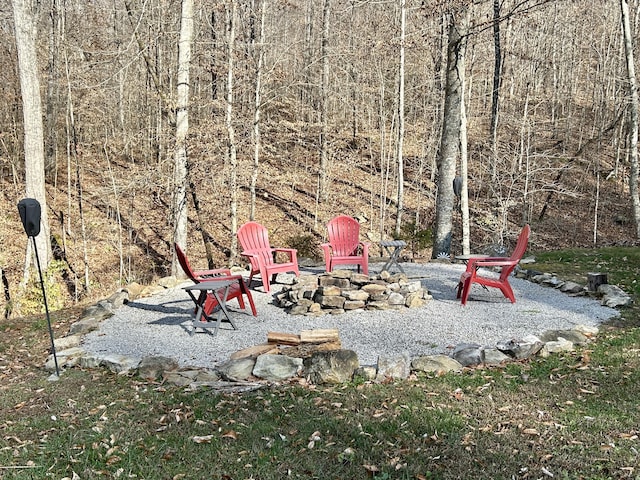 view of yard featuring a fire pit