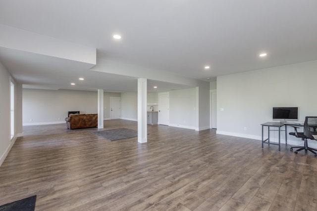 basement with wood-type flooring