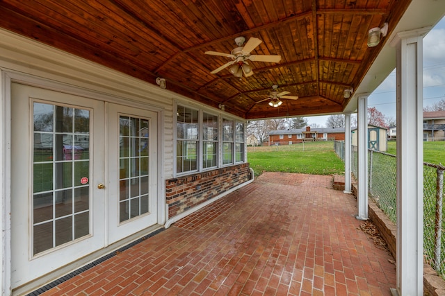 view of patio with ceiling fan and french doors