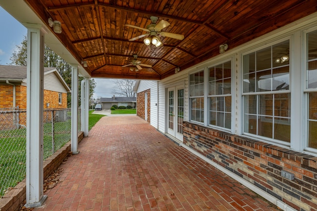 view of patio / terrace with central air condition unit and ceiling fan