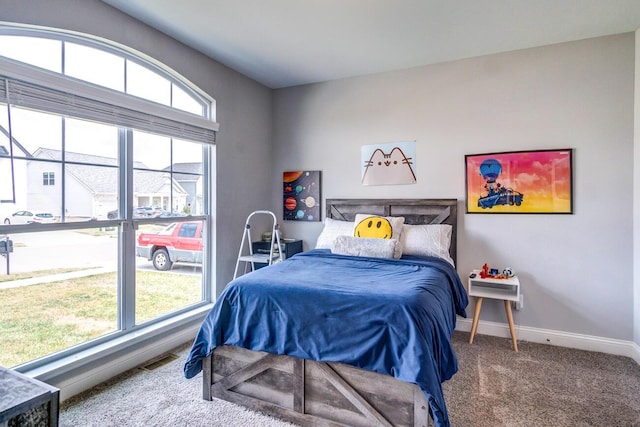 bedroom featuring carpet floors and multiple windows