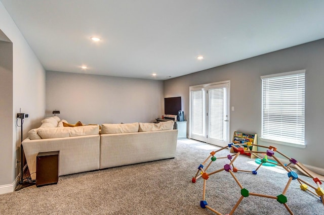 living room with light carpet