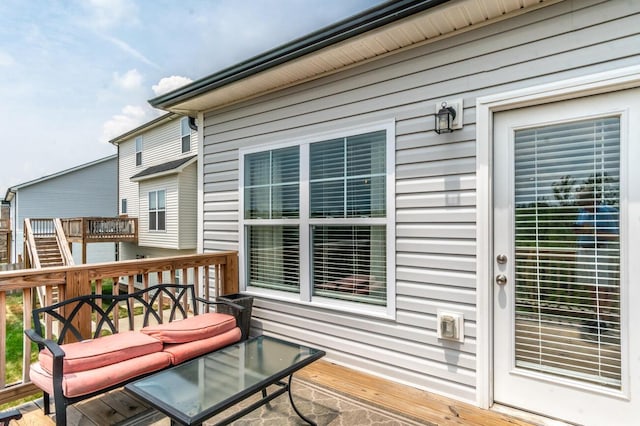 wooden balcony with a deck