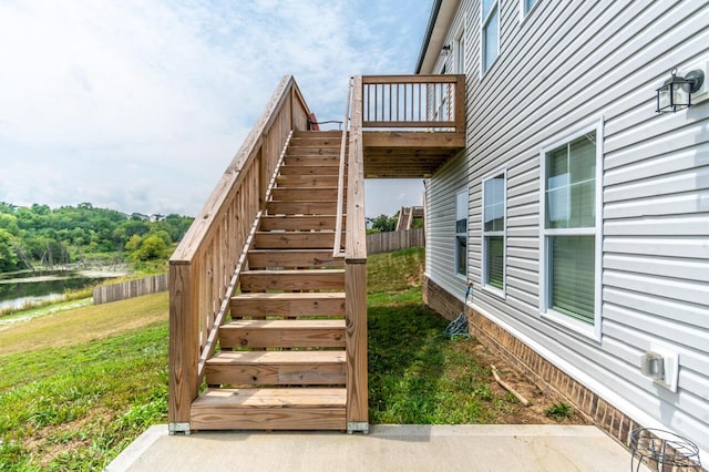 exterior space with a water view