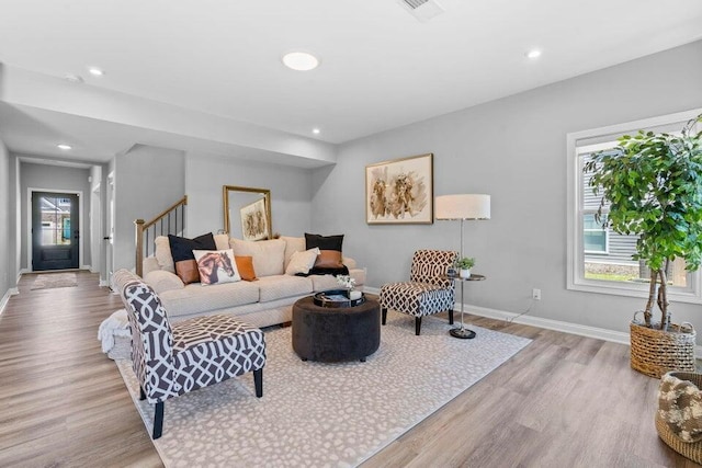 living room with light wood-type flooring