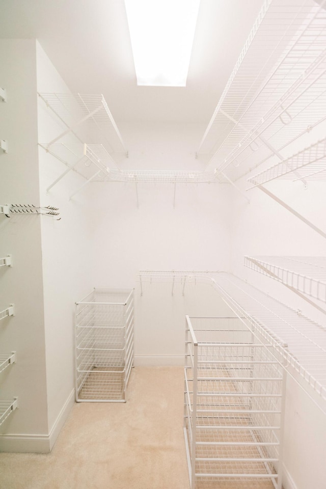 walk in closet featuring a skylight and carpet