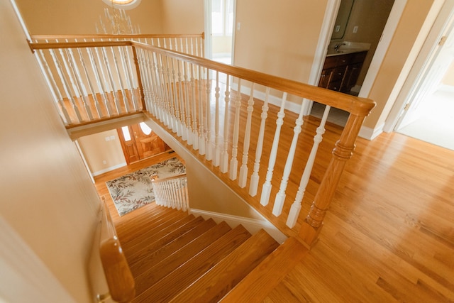 stairway with wood-type flooring