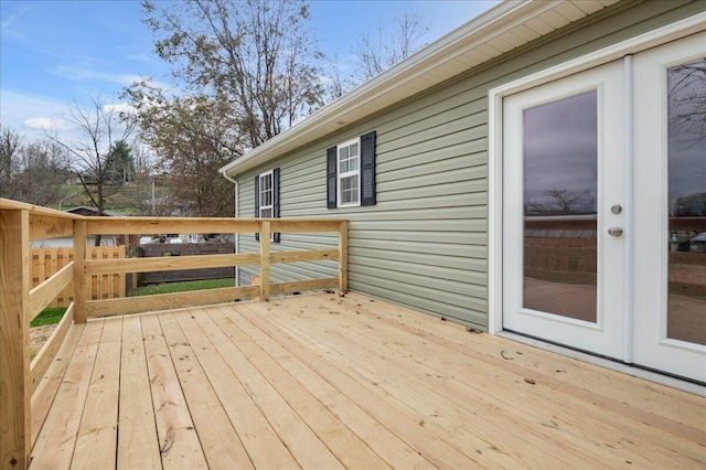 wooden terrace featuring french doors