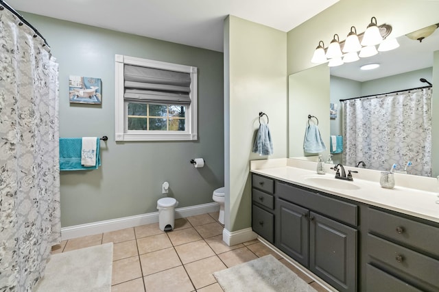 bathroom featuring tile patterned floors, vanity, and toilet