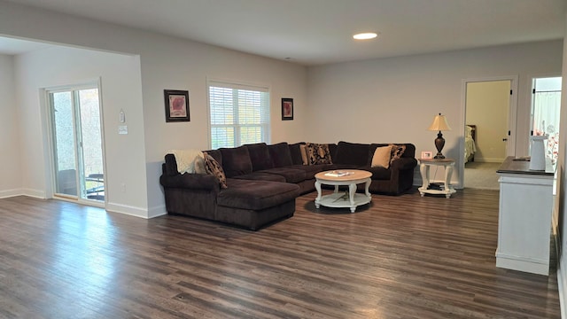 living room with dark wood-type flooring