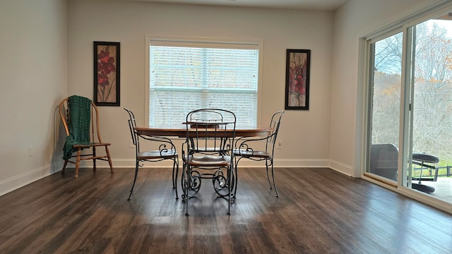 dining area featuring dark hardwood / wood-style flooring and a wealth of natural light