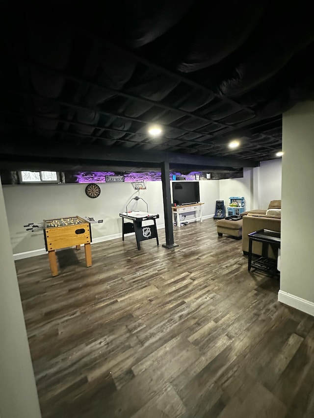 recreation room with wood-type flooring