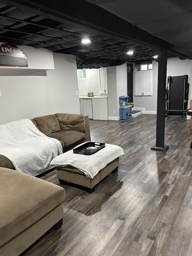 living room with dark hardwood / wood-style floors