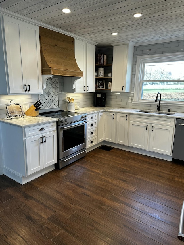 2458 High Bridge Rd, Lancaster, KY 40444 - kitchen with appliances with stainless steel finishes, a sink, open shelves, white cabinets, and backsplash