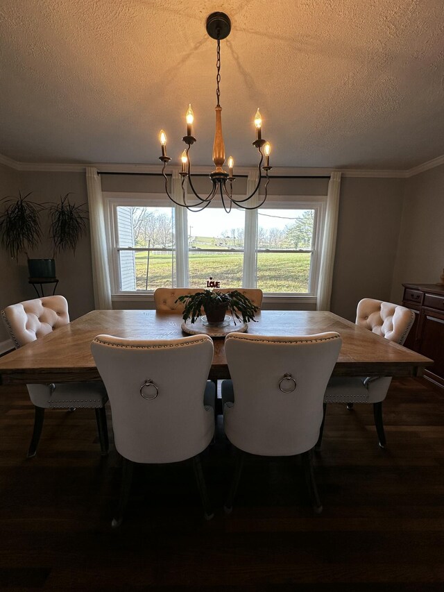 2458 High Bridge Rd, Lancaster, KY 40444 - dining room featuring a chandelier, a textured ceiling, wood finished floors, plenty of natural light, and ornamental molding