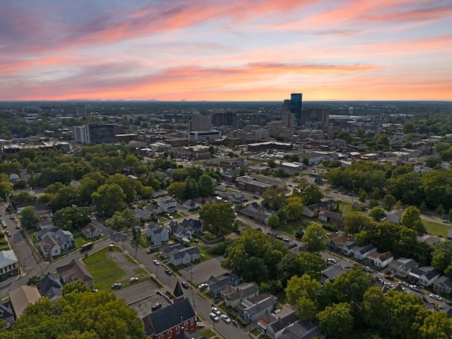 view of aerial view at dusk