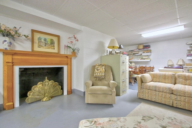 living room featuring concrete floors