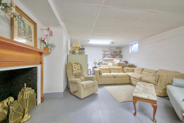 living room with concrete flooring