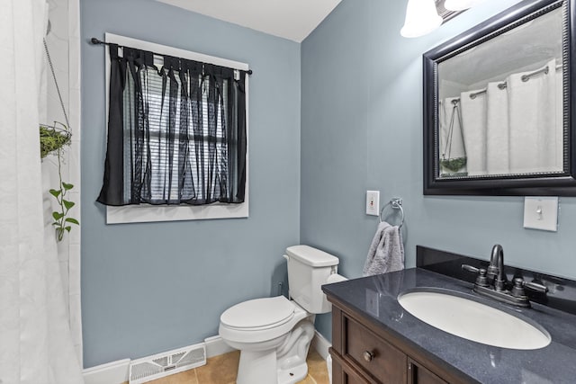 bathroom featuring tile patterned flooring, vanity, and toilet