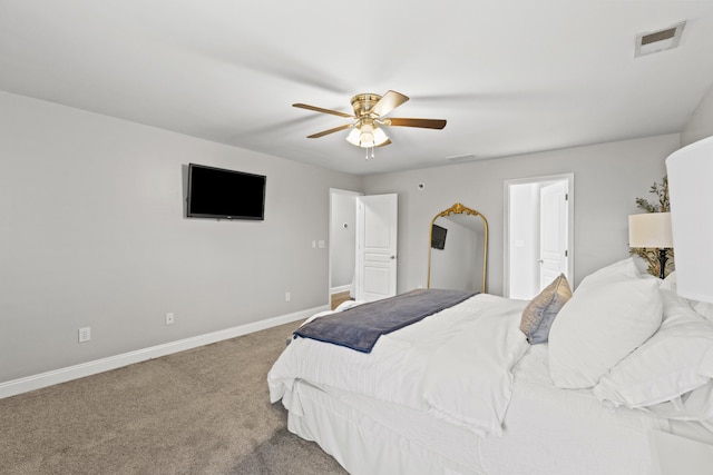 bedroom featuring carpet and ceiling fan