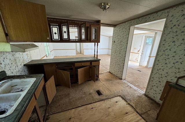 kitchen featuring a textured ceiling and sink