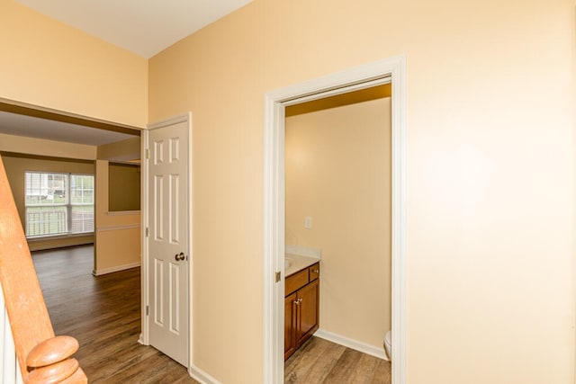 hall featuring dark wood-type flooring