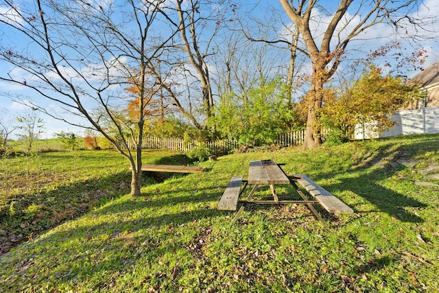 view of property's community with a yard