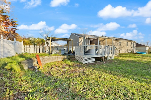 view of yard featuring a wooden deck