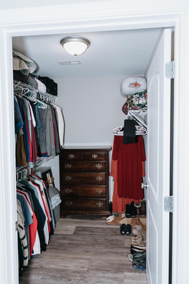 walk in closet with wood-type flooring