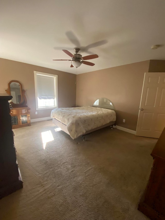 bedroom featuring carpet flooring and ceiling fan