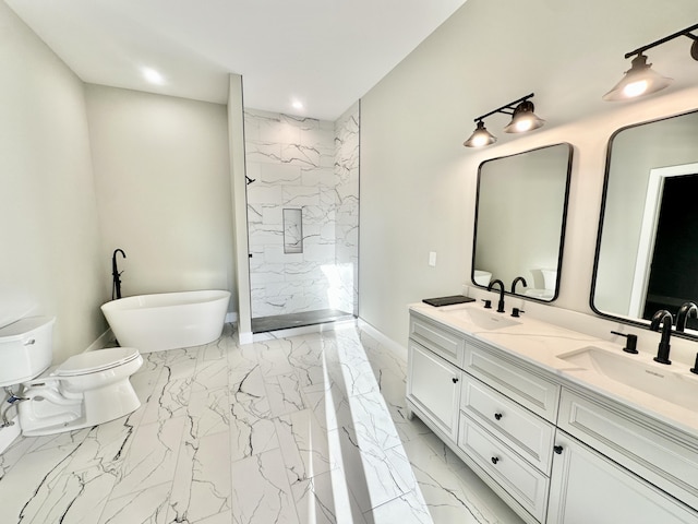 bathroom with a marble finish shower, marble finish floor, and a sink