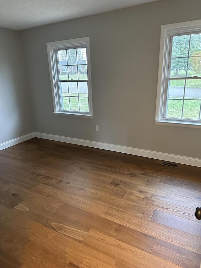 spare room featuring wood finished floors, baseboards, and a wealth of natural light