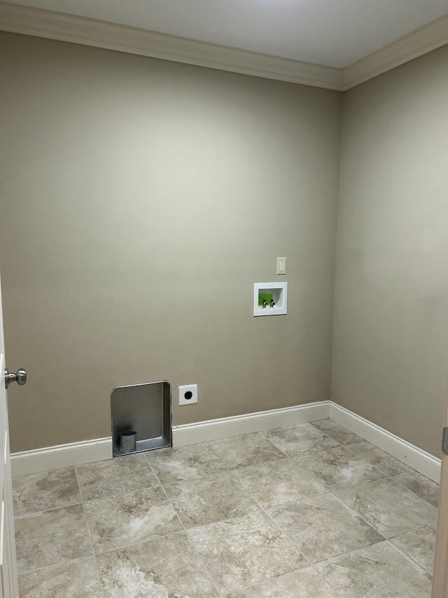 washroom featuring washer hookup, crown molding, and hookup for an electric dryer