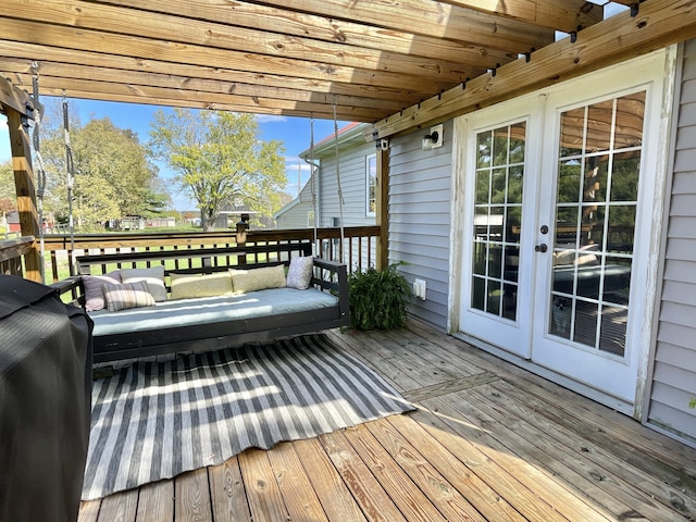 wooden terrace with french doors