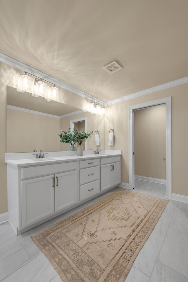 bathroom featuring vanity and crown molding