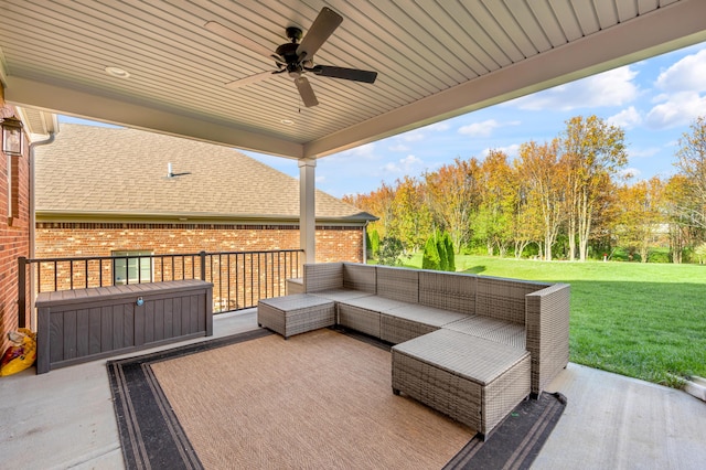 view of patio featuring an outdoor living space and ceiling fan