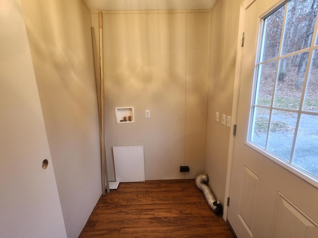 clothes washing area featuring hookup for a washing machine, dark hardwood / wood-style floors, and a wealth of natural light