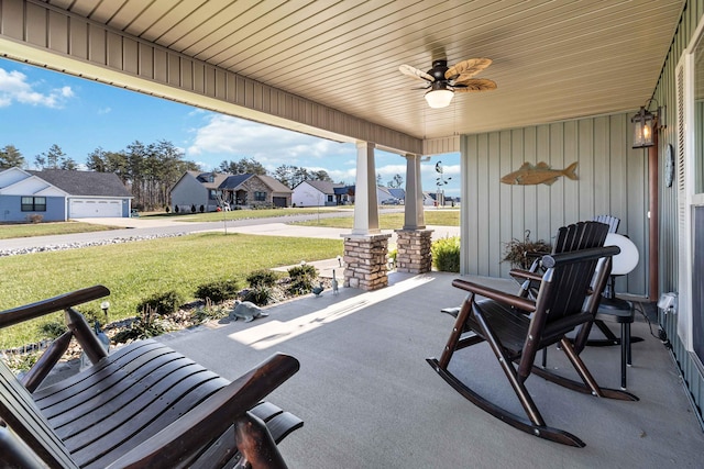 view of patio / terrace with ceiling fan and covered porch