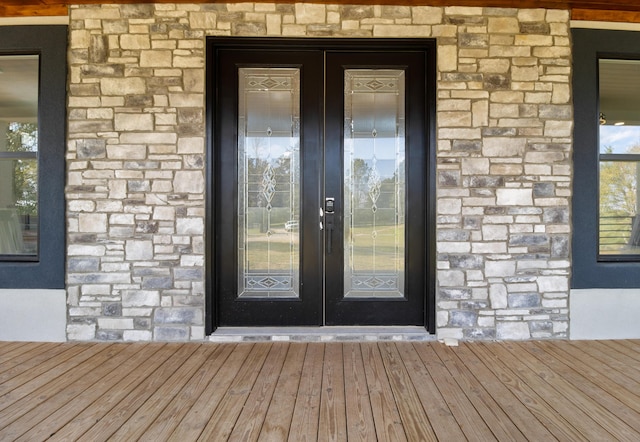 entrance to property featuring french doors