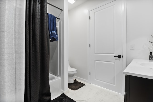 full bathroom with vanity, toilet, and shower / bath combo