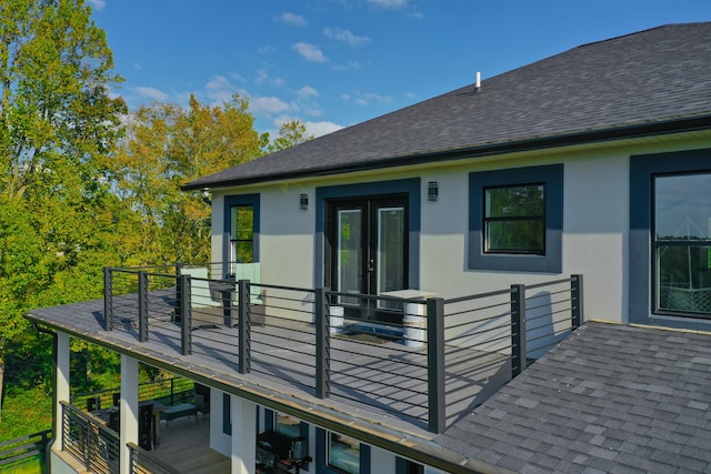 wooden terrace featuring french doors