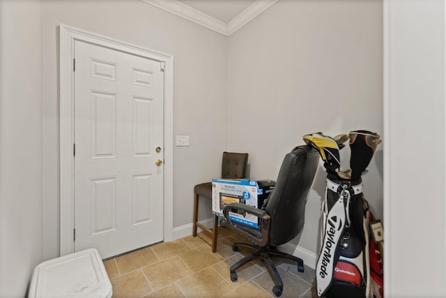 tiled office space with crown molding