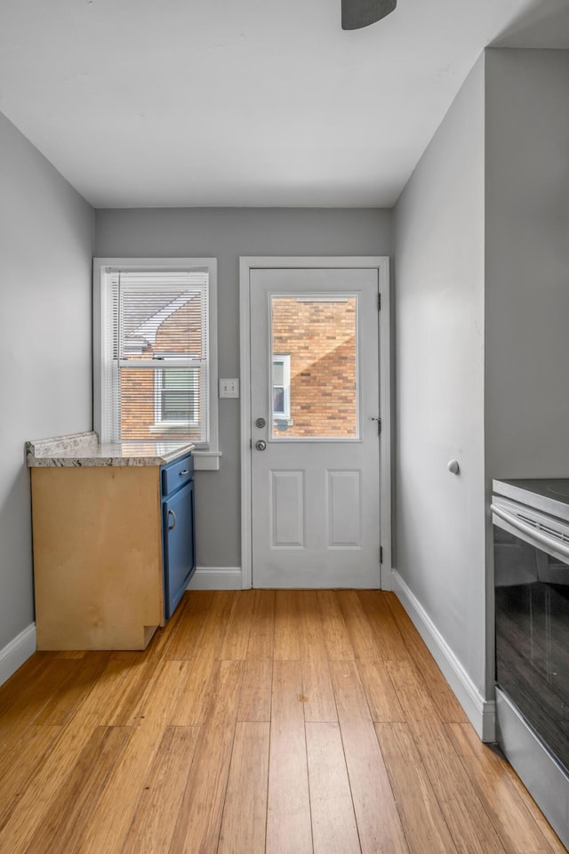 doorway to outside featuring light wood-type flooring