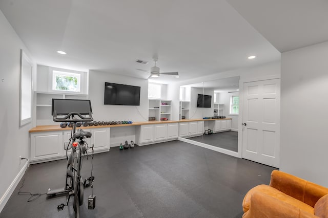 1821 Delong Rd, Lexington, KY 40515 - workout room featuring a wealth of natural light, visible vents, baseboards, and built in study area