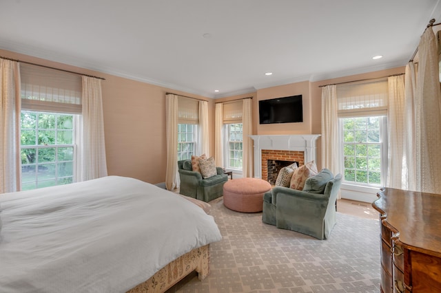 1821 Delong Rd, Lexington, KY 40515 - bedroom with a fireplace, carpet, recessed lighting, and ornamental molding