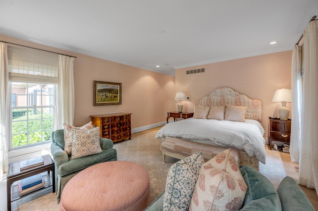 1821 Delong Rd, Lexington, KY 40515 - bedroom with visible vents, crown molding, recessed lighting, and baseboards