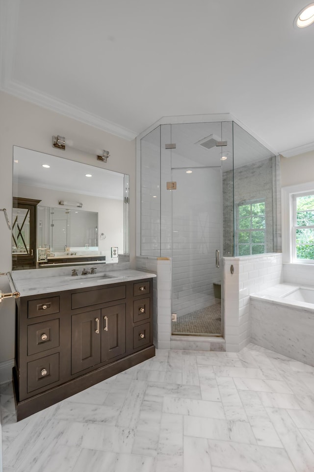 1821 Delong Rd, Lexington, KY 40515 - full bath with a stall shower, a garden tub, crown molding, and vanity