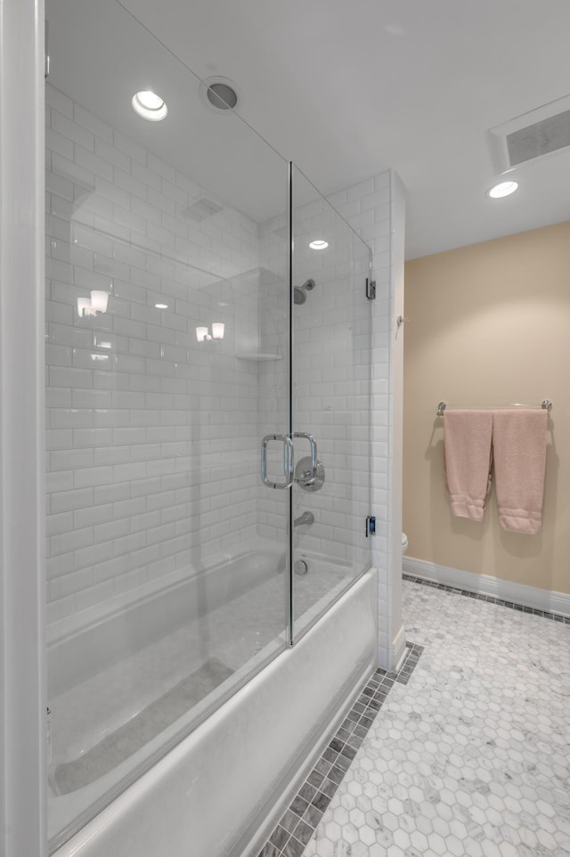 1821 Delong Rd, Lexington, KY 40515 - full bathroom with recessed lighting, toilet, baseboards, visible vents, and bath / shower combo with glass door