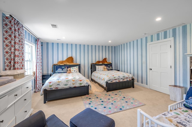 1821 Delong Rd, Lexington, KY 40515 - bedroom featuring visible vents, wallpapered walls, carpet flooring, and recessed lighting