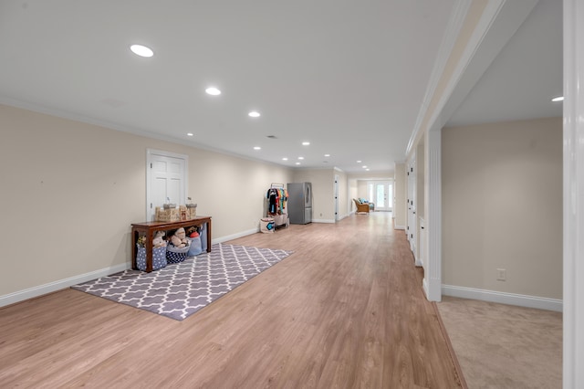 1821 Delong Rd, Lexington, KY 40515 - interior space with recessed lighting, light wood finished floors, crown molding, baseboards, and freestanding refrigerator